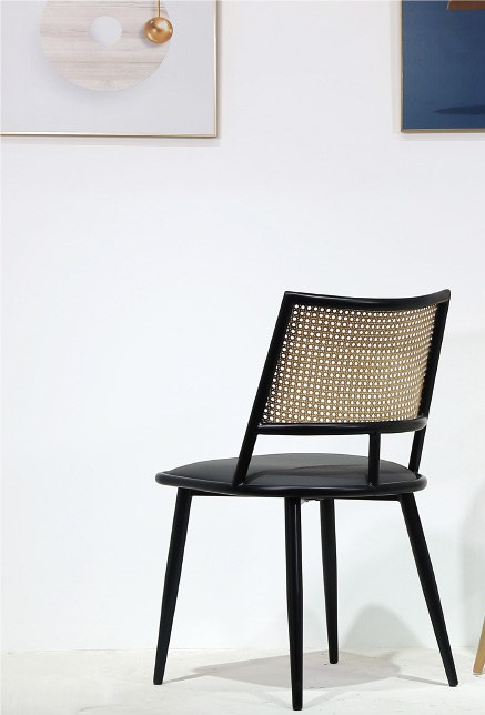 Black rattan dining chair with steel frame