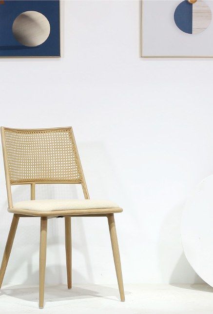 Natural rattan dining chair with steel frame