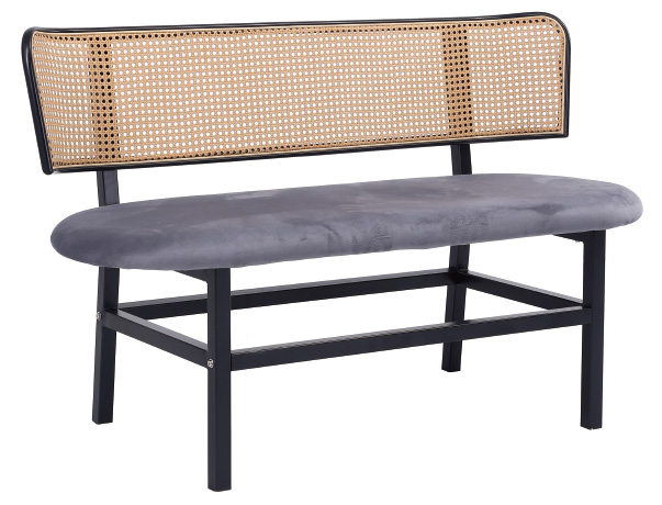 Rattan bench with upholstered seat