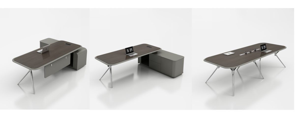 Office furniture collection including desks, cabinets and workstation scenes