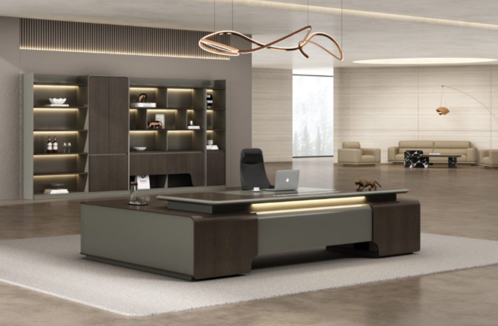 Hanjin steel-frame executive desk used in an executive office scene