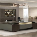 Hanjin steel-frame executive desk used in an executive office scene