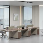 Staff office workstation scene with desks and office chairs
